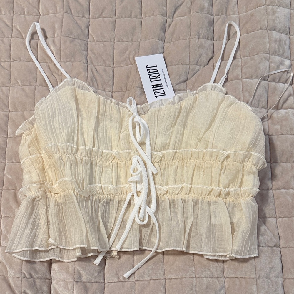 12th Tribe Cream Chiffon Crop Top